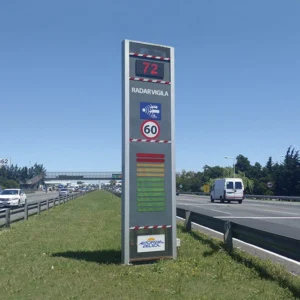 TótemVúmetro led Multiled, radar indicador de velocidad actual y máxima permitida, pictograma preventivo de accidentes en autopista
