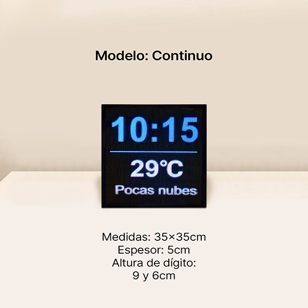 Reloj led digital, reproduce la hora actualizada de internet y alterna información meteorológica: temperatura y estado del cielo
