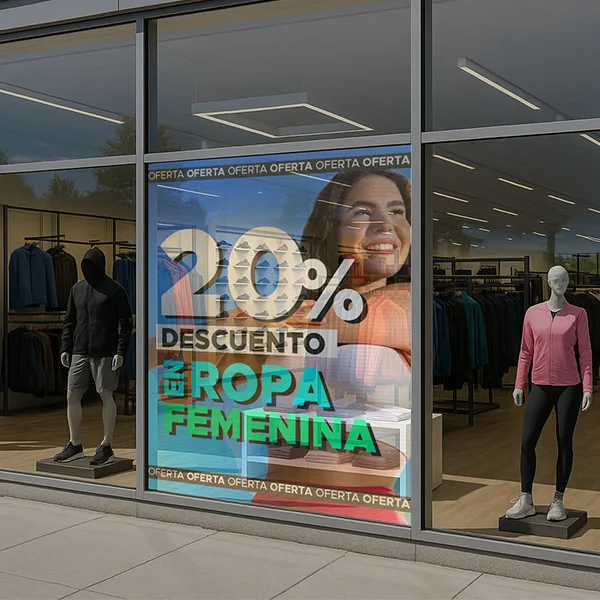 Pantalla transparente Multiled mesh brillo exterior visión sol vidriera de local de indumentaria deportiva